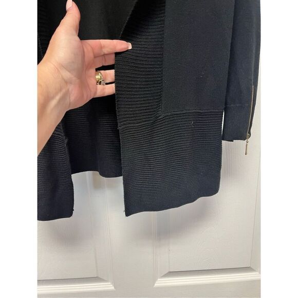 Carmen Marc Valvo Black Open Front Zipper Cuff Sweater sz L EUC - Picture 6 of 7